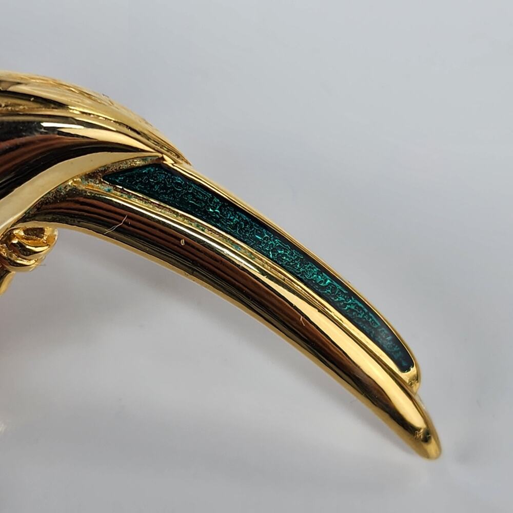 Liz Claiborne Parrot Bird Brooch Pin Signed 3” Gold Tone Green Enamel Vintage LC - Picture 7 of 10